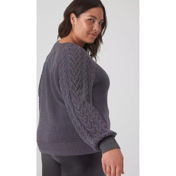 Lane Bryant Womens Gray Long-Sleeve Crew Neck Pointelle Pullover Size 26/28 NWT - Picture 3 of 12
